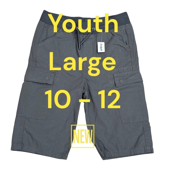 Boys Kidpik Large 10 - 12 Cargo Shorts 6 Pockets Charcoal Drawstring Waist NWT - Picture 2 of 8